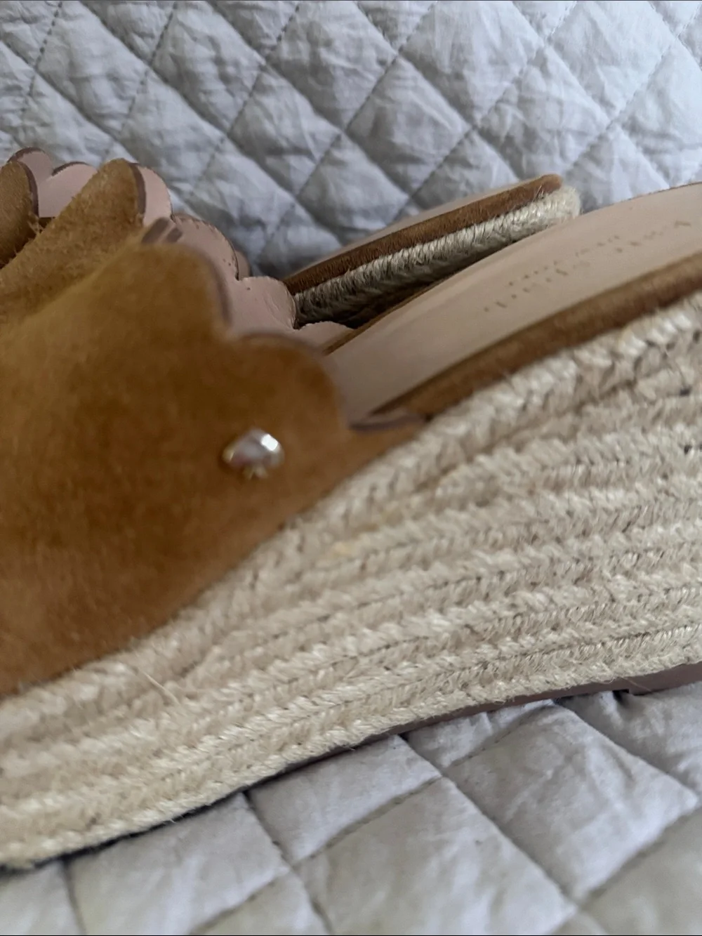kate spade Tan Suede Espadrille Wedge Slides